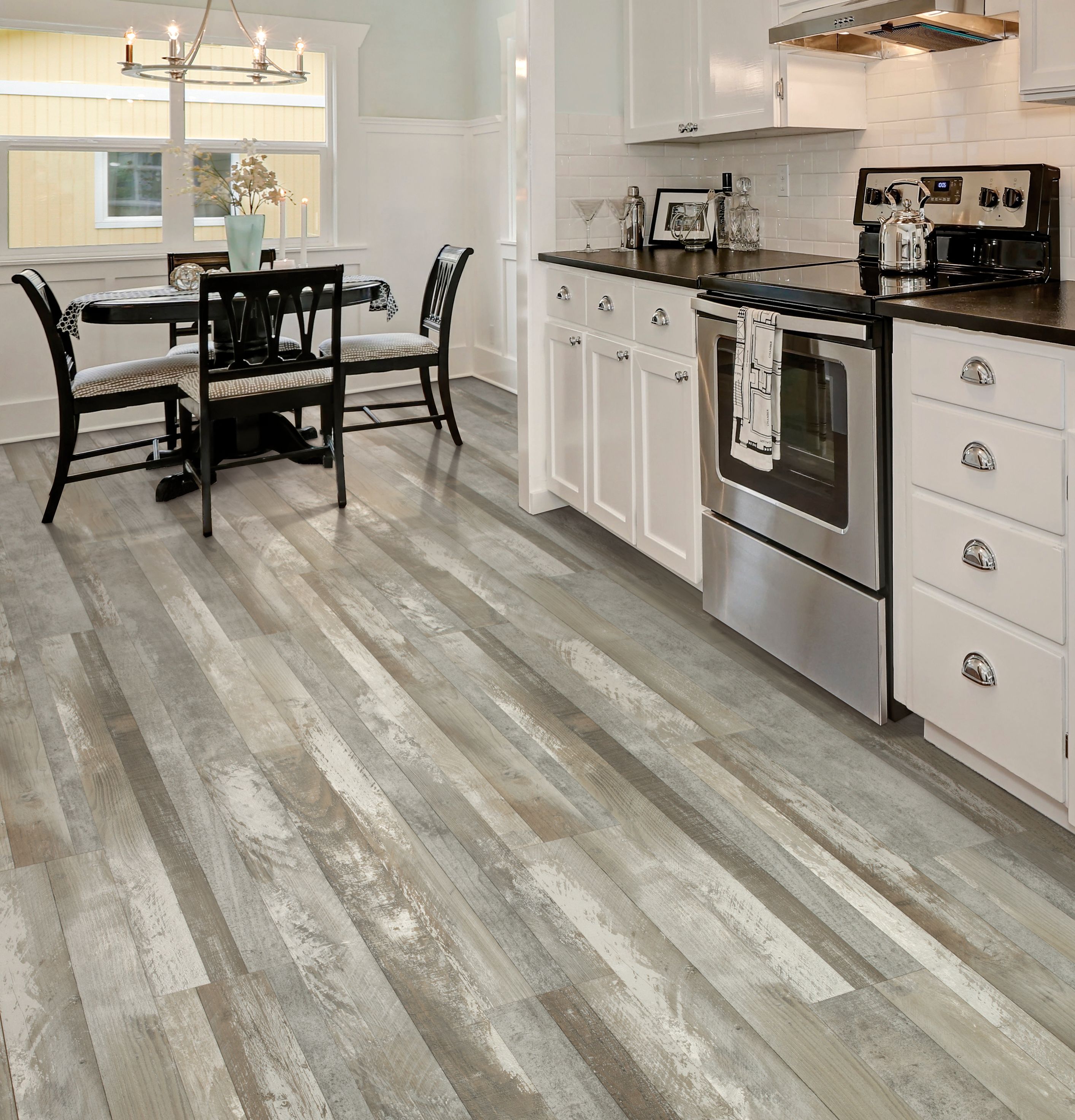 light grey laminate floors in kitchen