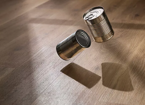 cans falling on dent-proof hardwood floors